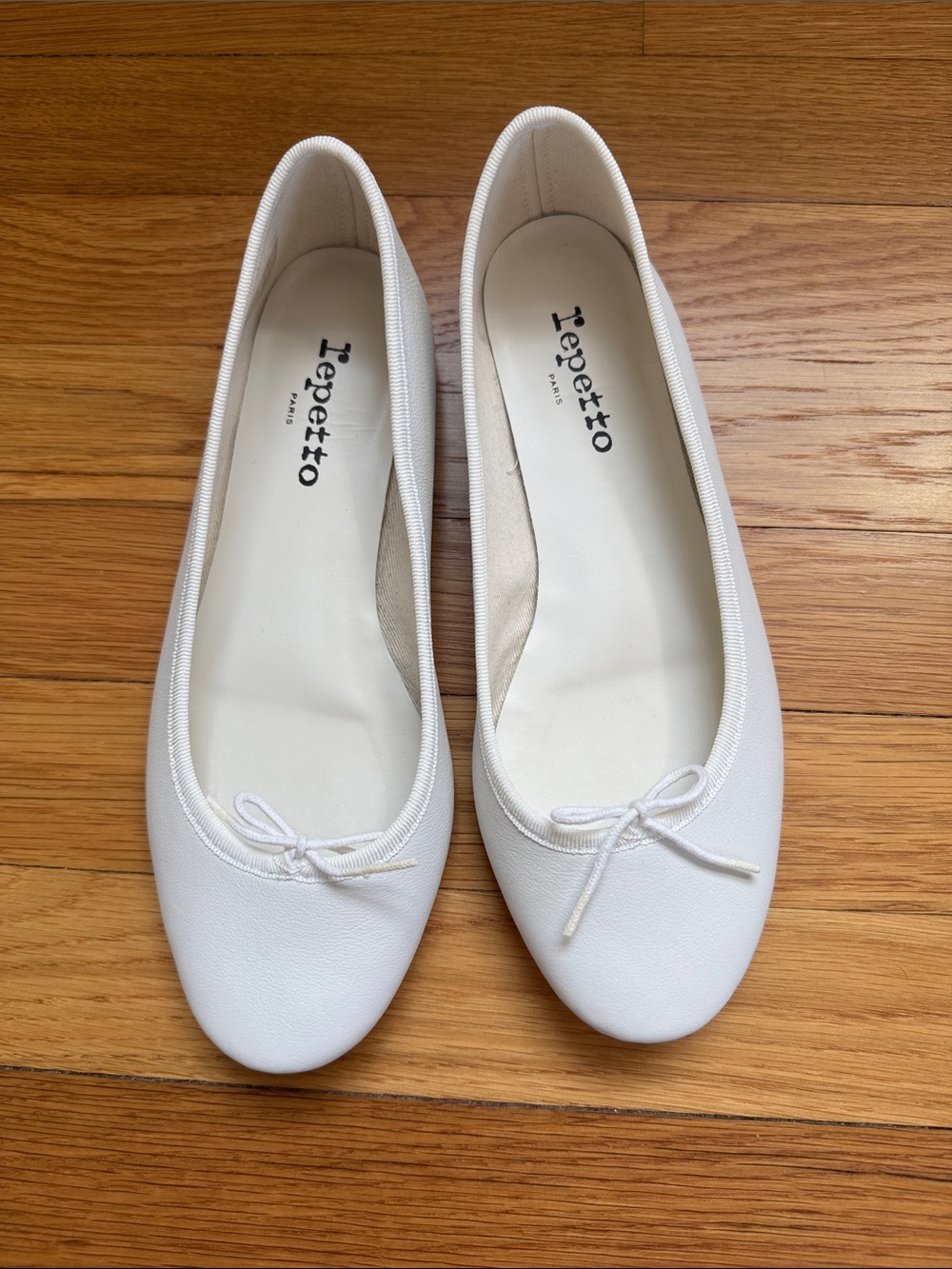 Repetto White Leather Ballet Flats with Bow Trim - Picture 1 of 4